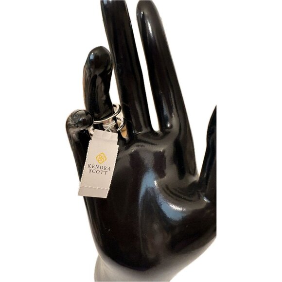 Kendra Scott Silver Rodium Plated Platinum Drusy Oval & Open Elyse Ring-Size-6 - Picture 5 of 7